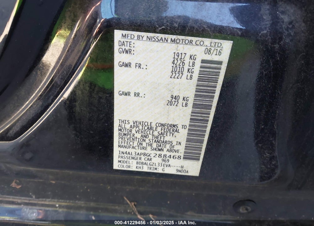 2016 NISSAN ALTIMA VIN: 1N4AL3AP8GC288468