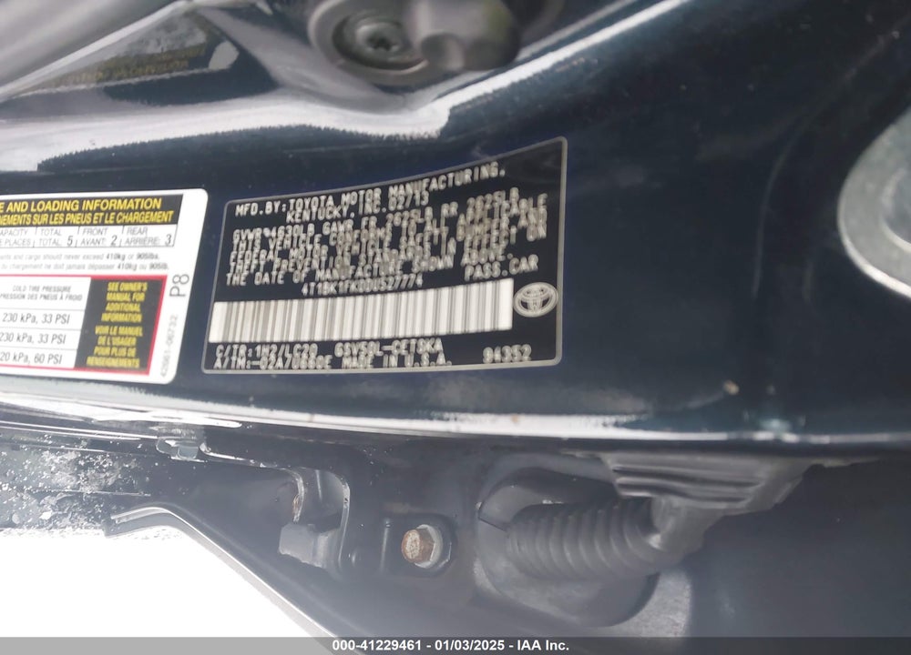 2013 TOYOTA CAMRY VIN: 4T1BK1FK0DU527774