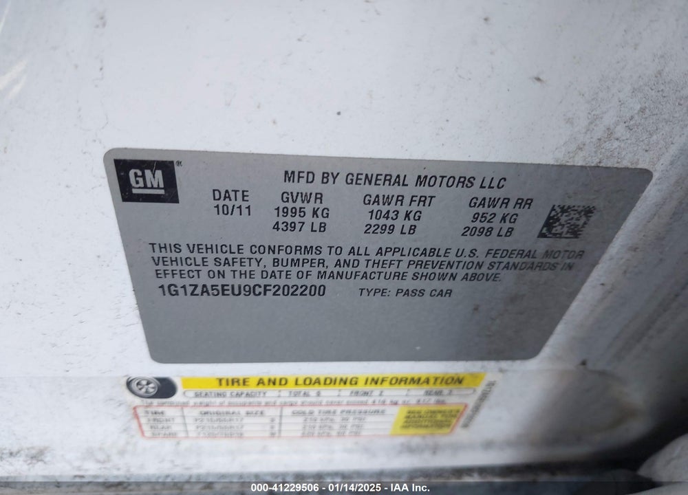 2012 CHEVROLET MALIBU LS VIN: 1G1ZA5EU9CF202200