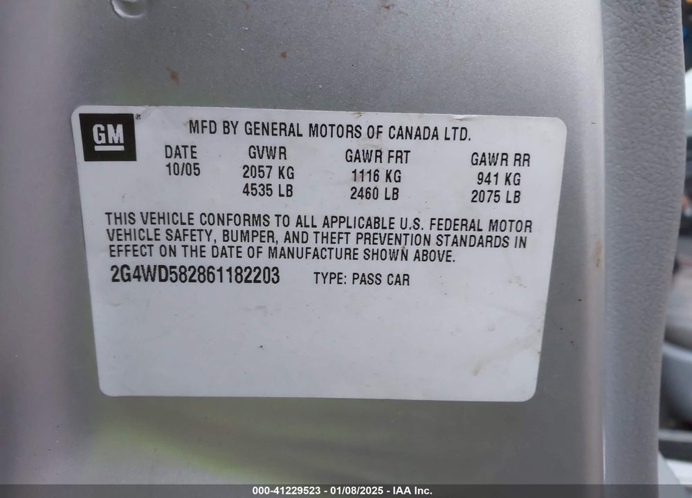 2006 BUICK LACROSSE CXL VIN: 2G4WD582861182203