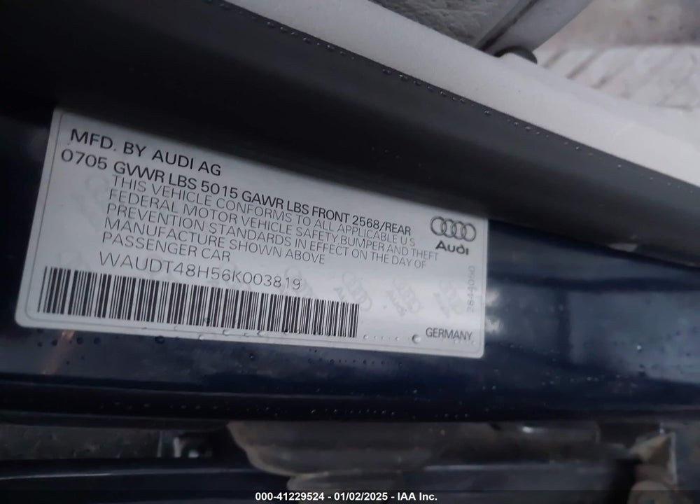 2006 AUDI A4 3.0 VIN: WAUDT48H56K003819