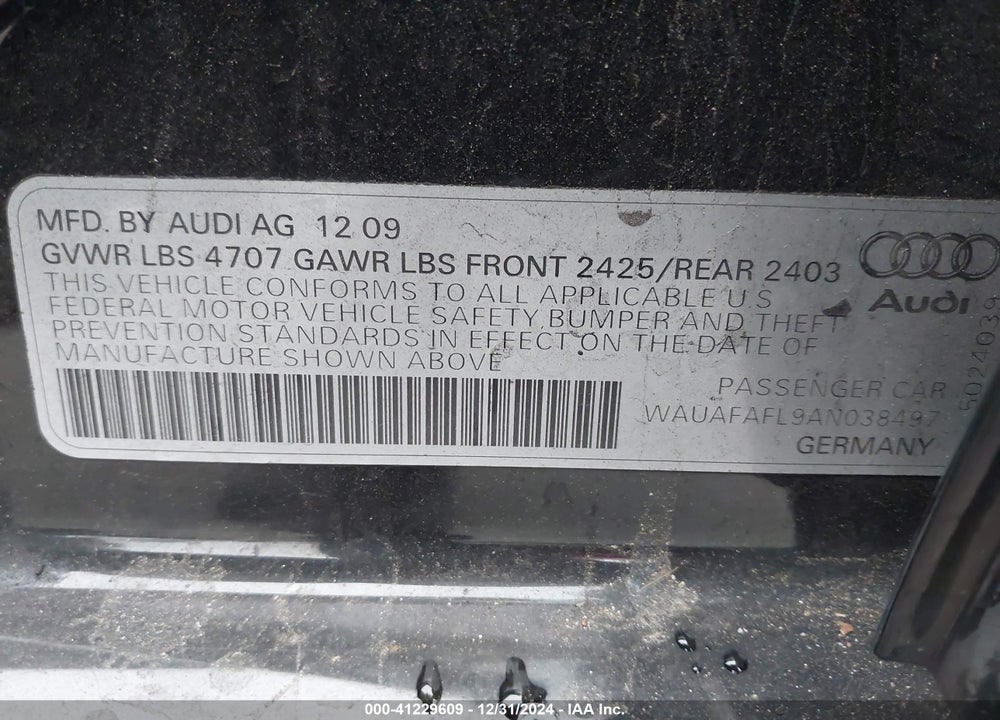 2010 AUDI A4 VIN: WAUAFAFL9AN038497
