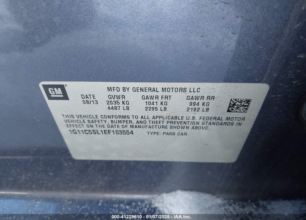 2014 CHEVROLET MALIBU 1LT VIN: 1G11C5SL1EF103554