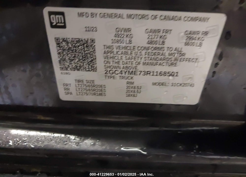 2024 CHEVROLET SILVERADO 2500HD 4WD STANDARD BED CUSTOM VIN: 2GC4YME73R1168501