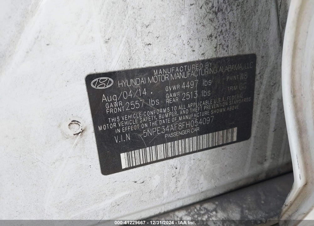 2015 HYUNDAI SONATA VIN: 5NPE34AF8FH054097