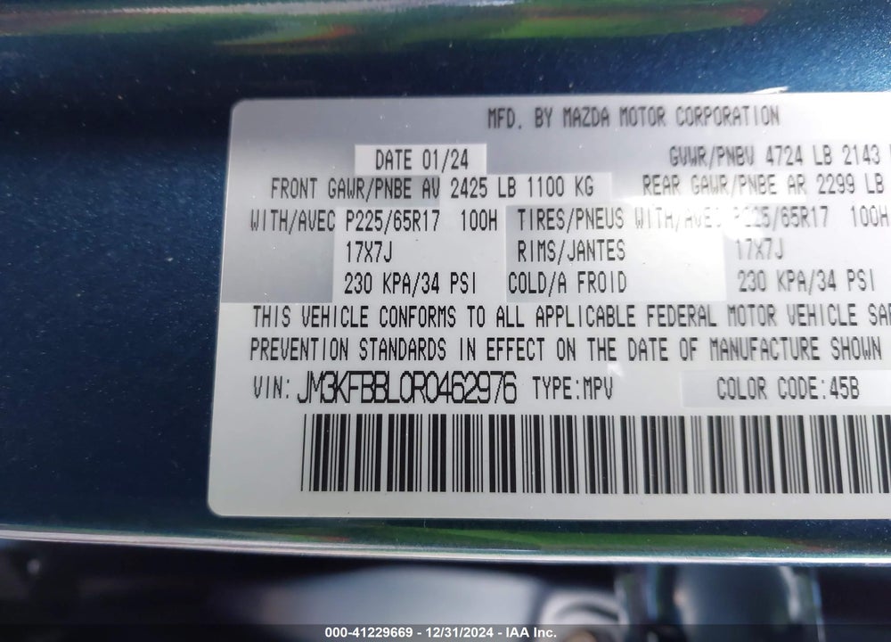 2024 MAZDA CX-5 2.5 S SELECT VIN: JM3KFBBL0R0462976