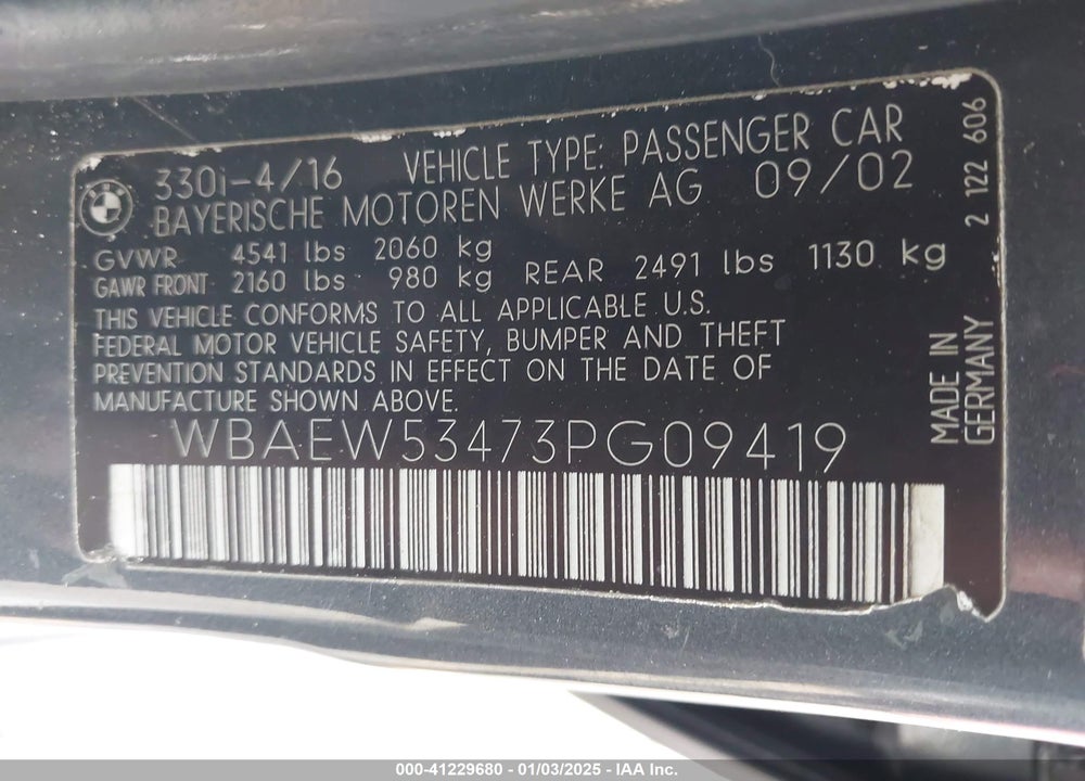 2003 BMW 330XI VIN: WBAEW53473PG09419