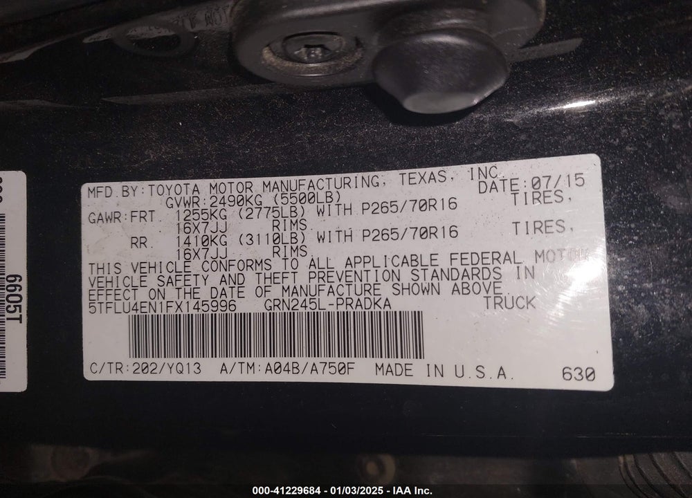 2015 TOYOTA TACOMA VIN: 5TFLU4EN1FX145996