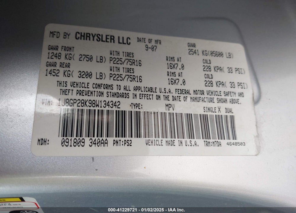 2008 JEEP LIBERTY SPORT VIN: 1J8GP28K98W134342