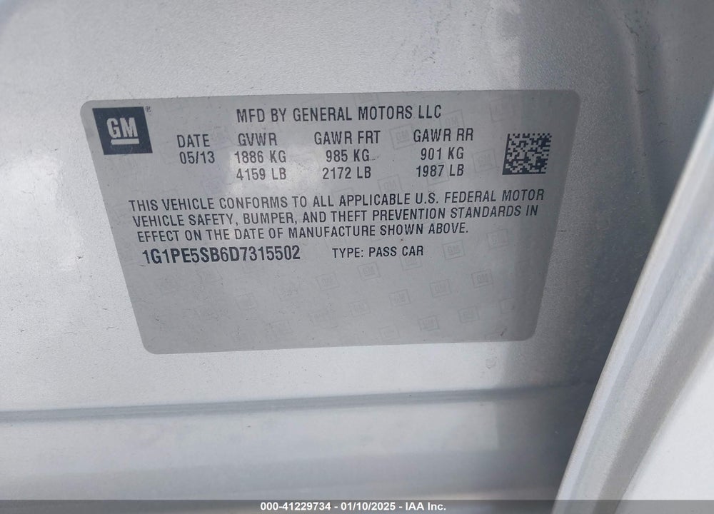 2013 CHEVROLET CRUZE 2LT AUTO VIN: 1G1PE5SB6D7315502