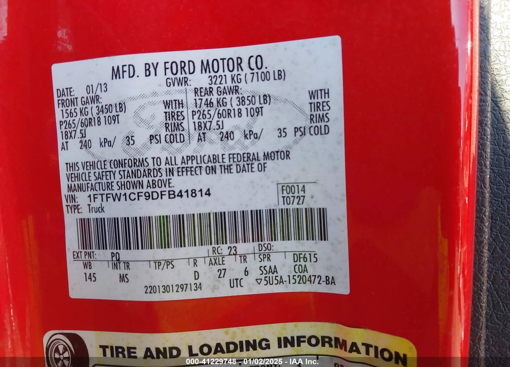 2013 FORD F-150 XLT VIN: 1FTFW1CF9DFB41814