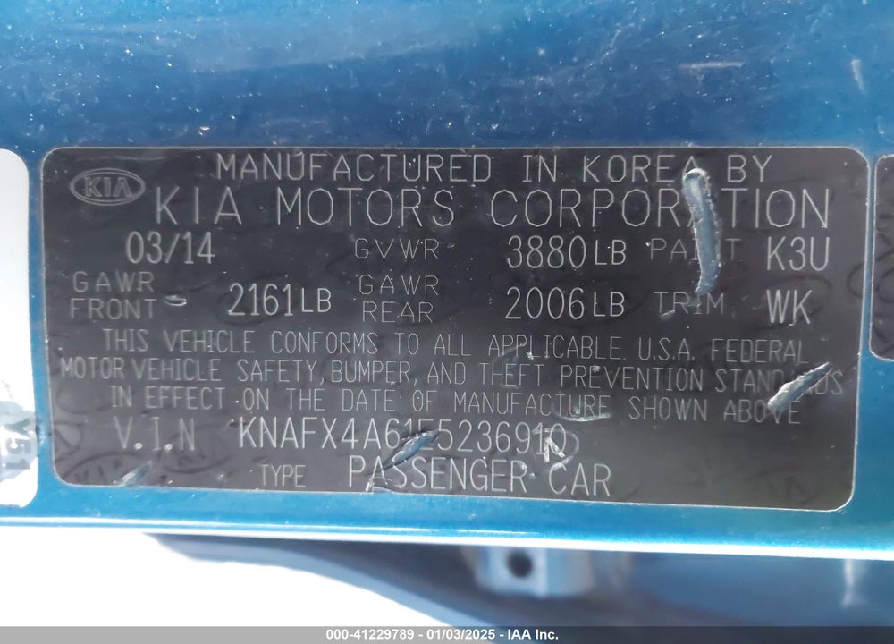 2014 KIA FORTE VIN: KNAFX4A61E5236910