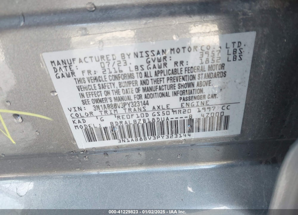 2023 NISSAN SENTRA S XTRONIC CVT VIN: 3N1AB8BV3PY323144
