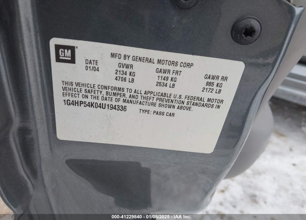 2004 BUICK LESABRE CUSTOM VIN: 1G4HP54K04U194336