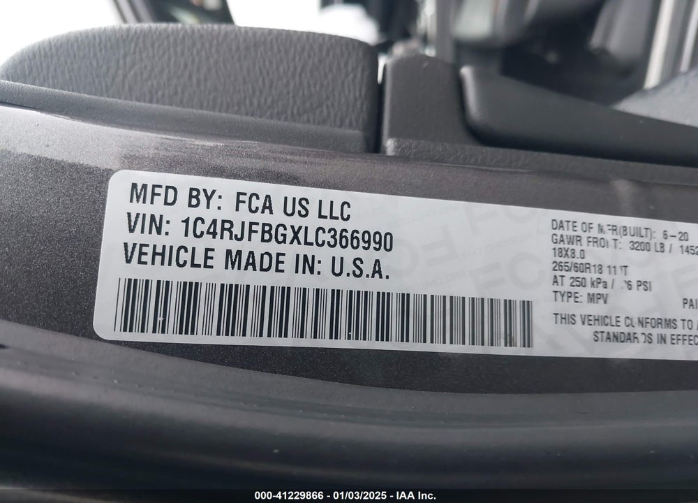 2020 JEEP GRAND CHEROKEE LIMITED 4X4 VIN: 1C4RJFBGXLC366990