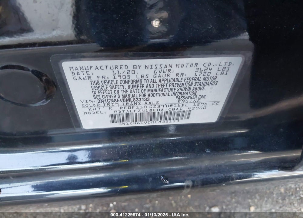 2021 NISSAN VERSA VIN: 3N1CN8EV0ML833133