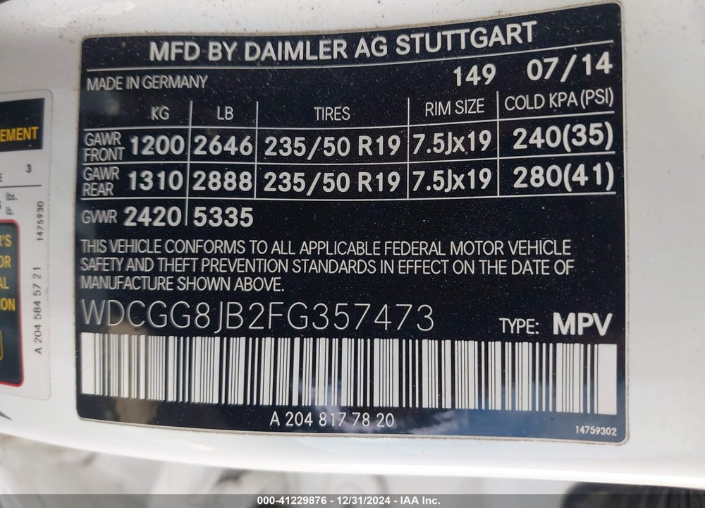 2015 MERCEDES-BENZ GLK 350 4MATIC VIN: WDCGG8JB2FG357473
