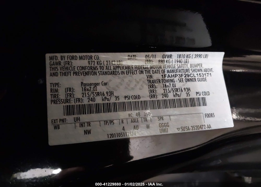 2012 FORD FOCUS VIN: 1FAHP3F29CL153171