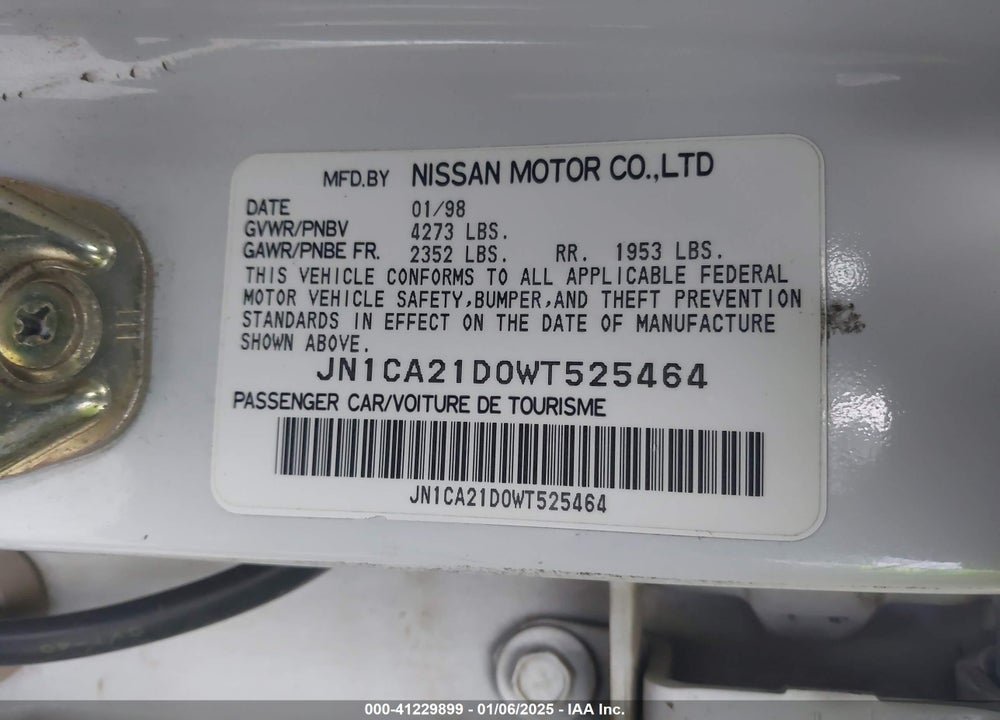 1998 NISSAN MAXIMA GLE/GXE/SE VIN: JN1CA21D0WT525464
