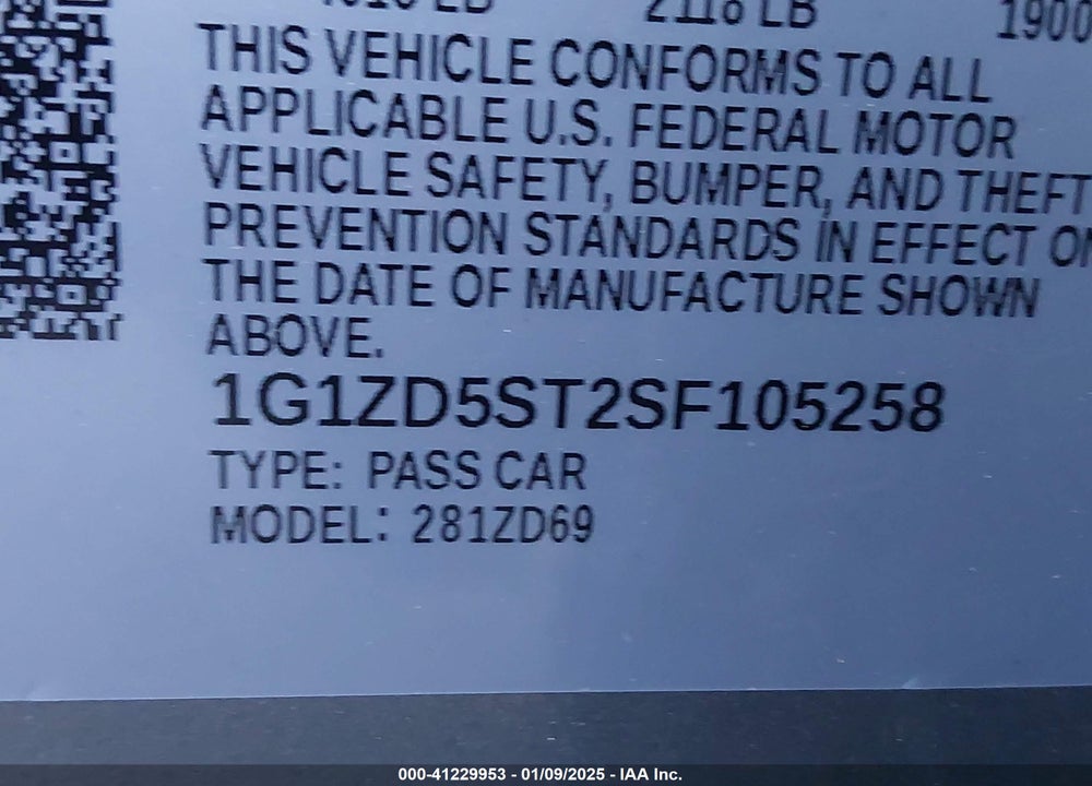 2025 CHEVROLET MALIBU VIN: 1G1ZD5ST2SF105258