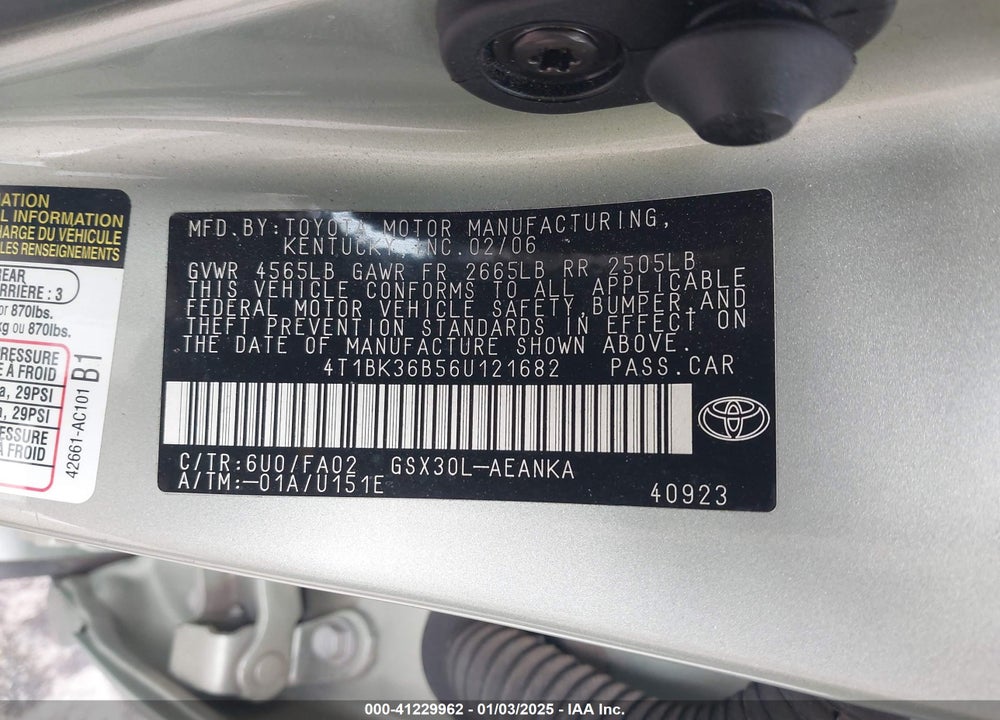 2006 TOYOTA AVALON XL VIN: 4T1BK36B56U121682