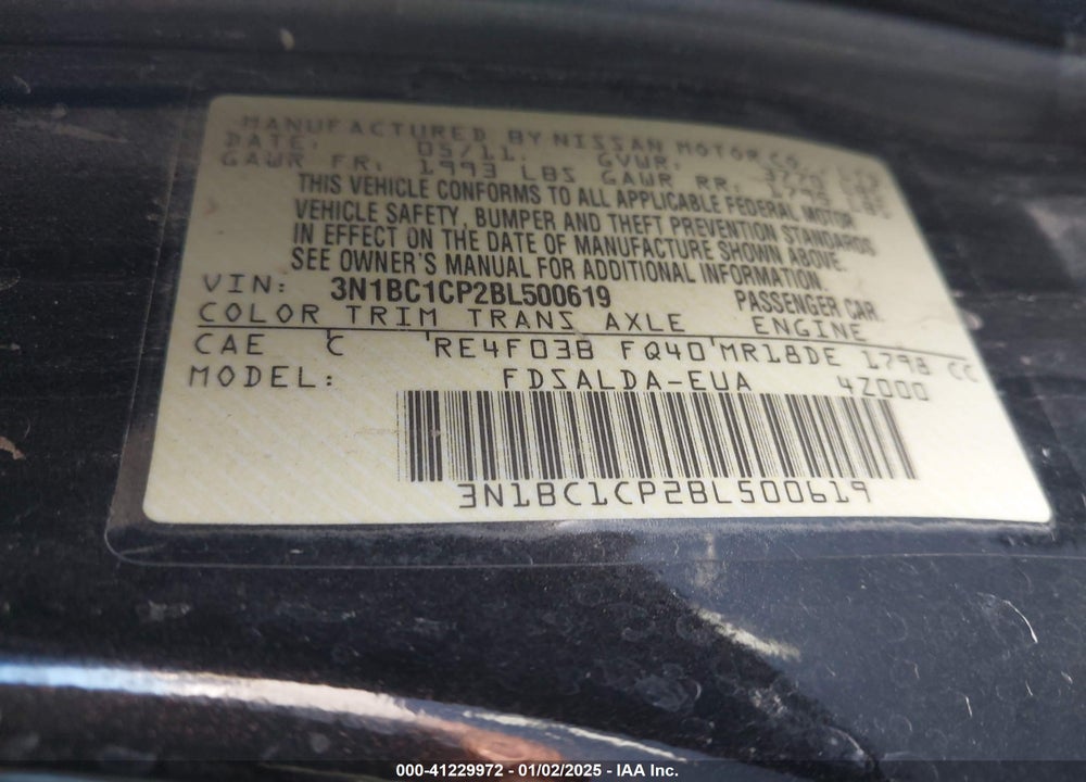 2011 NISSAN VERSA 1.8S VIN: 3N1BC1CP2BL500619