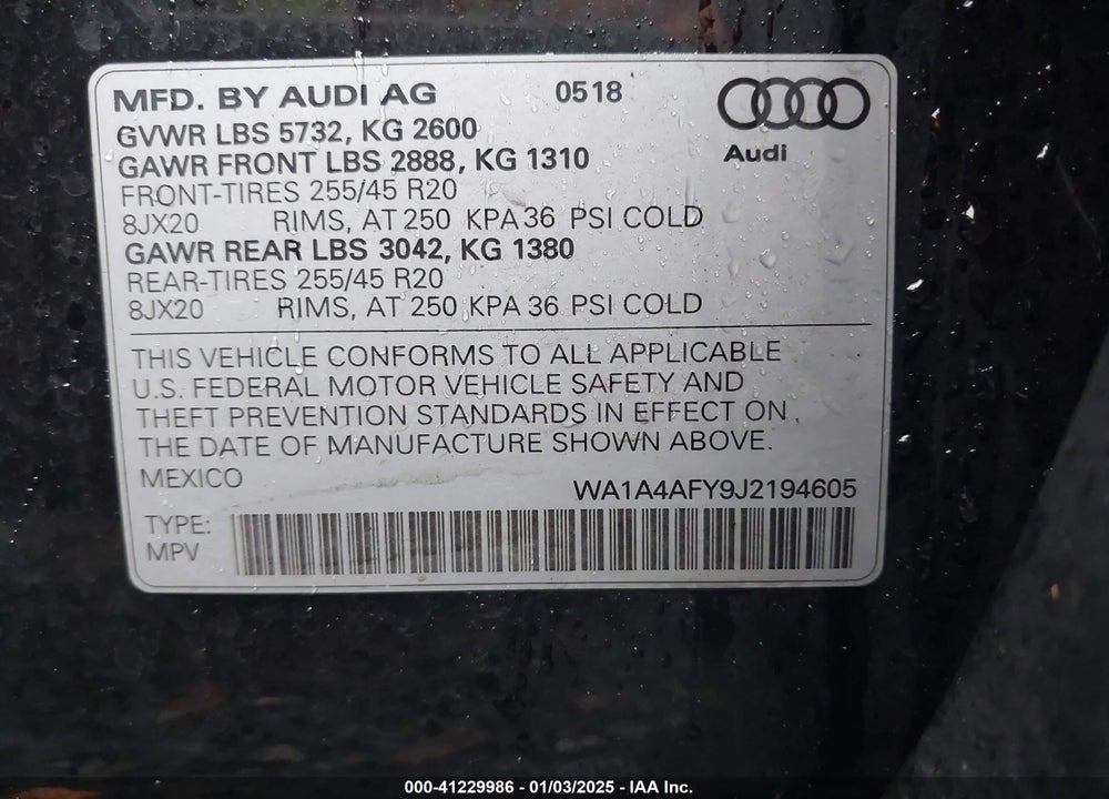 2018 AUDI SQ5 3.0T PREMIUM PLUS VIN: WA1A4AFY9J2194605