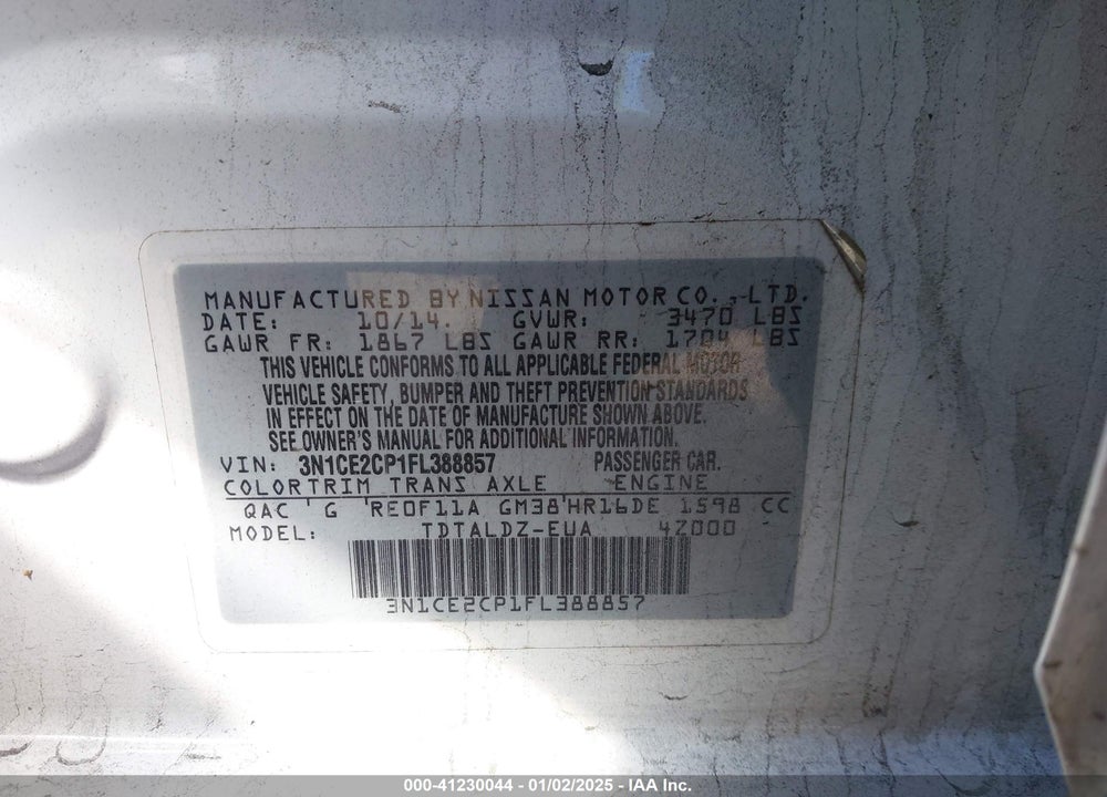 2015 NISSAN VERSA NOTE VIN: 3N1CE2CP1FL388857