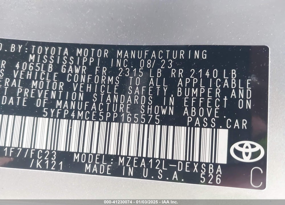 2023 TOYOTA COROLLA SE VIN: 5YFP4MCE5PP165575