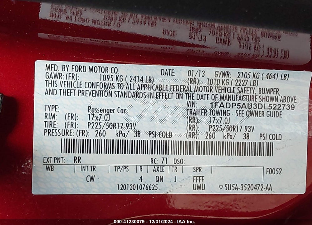 2013 FORD C-MAX HYBRID VIN: 1FADP5AU3DL522739
