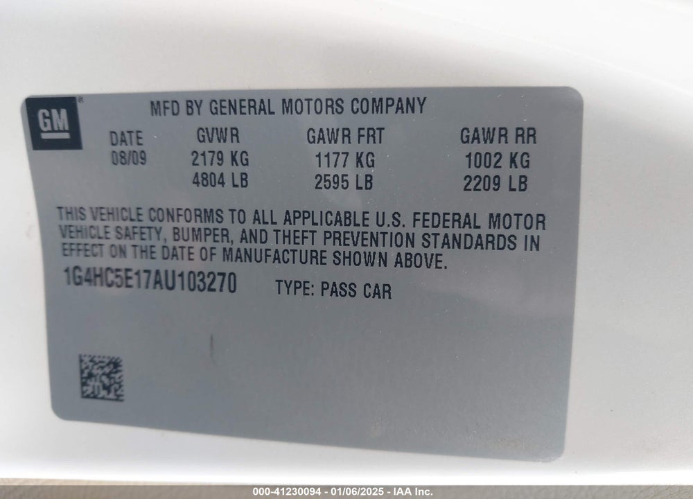 2010 BUICK LUCERNE VIN: 1G4HC5E17AU103270