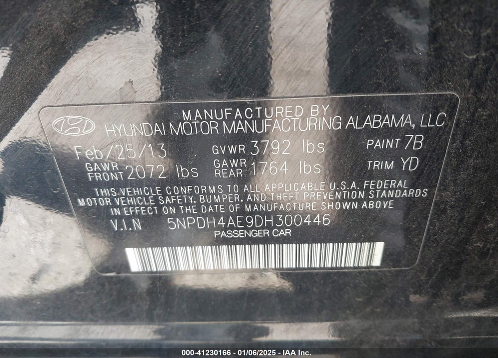 2013 HYUNDAI ELANTRA GLS VIN: 5NPDH4AE9DH300446