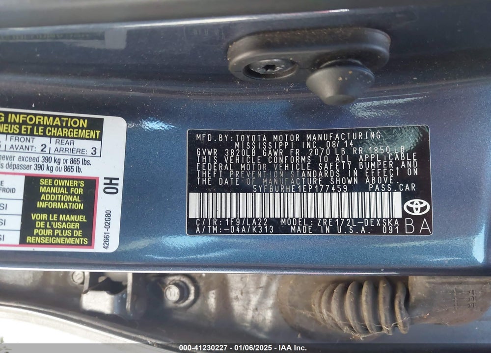 2014 TOYOTA COROLLA VIN: 5YFBURHE1EP177459