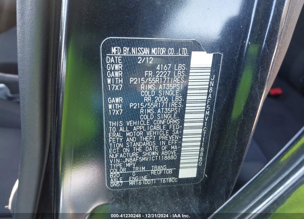 2012 NISSAN JUKE SV VIN: JN8AF5MV1CT118880