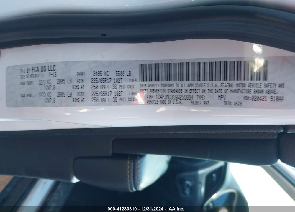 2016 JEEP CHEROKEE LATITUDE VIN: 1C4PJMCB1GW259894