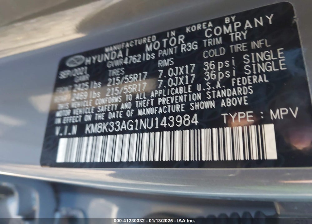 2022 HYUNDAI KONA ELECTRIC SEL VIN: KM8K33AG1NU143984