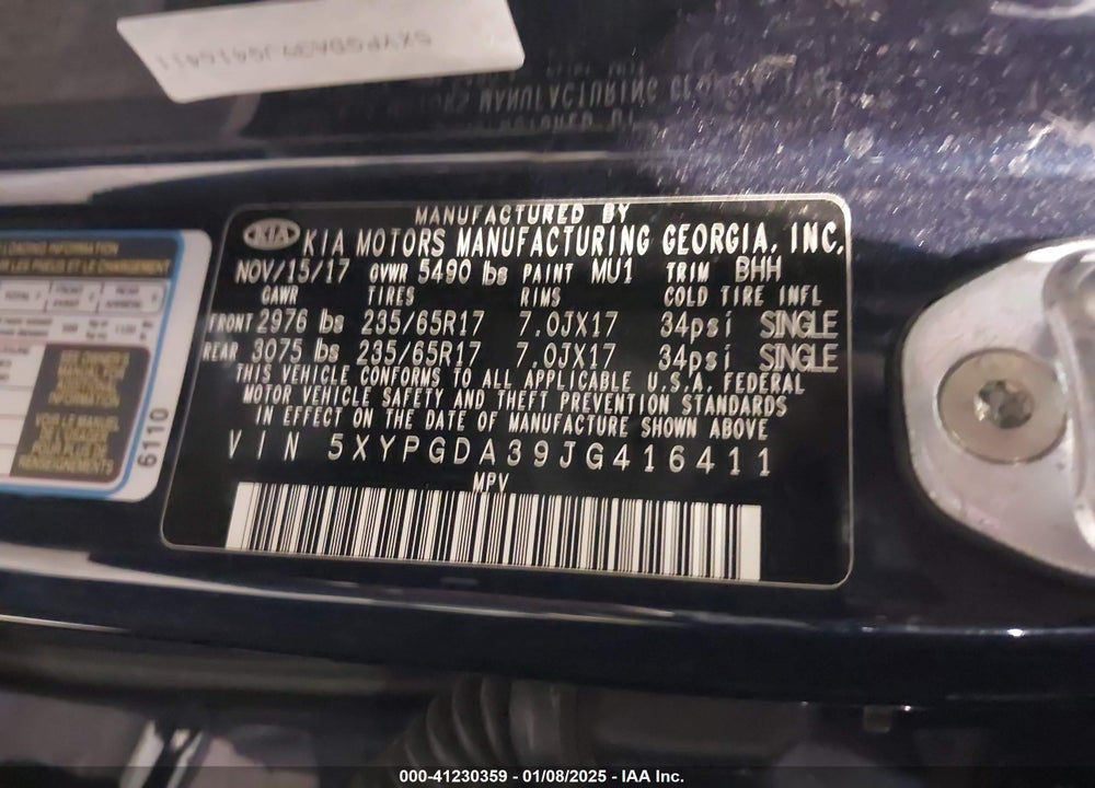 2018 KIA SORENTO 2.4L LX VIN: 5XYPGDA39JG416411