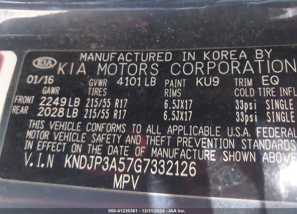 2016 KIA SOUL VIN: KNDJP3A57G7332126