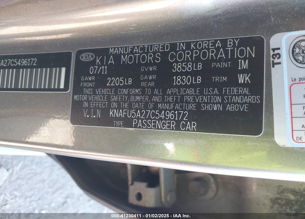 2012 KIA FORTE EX VIN: KNAFU5A27C5496172