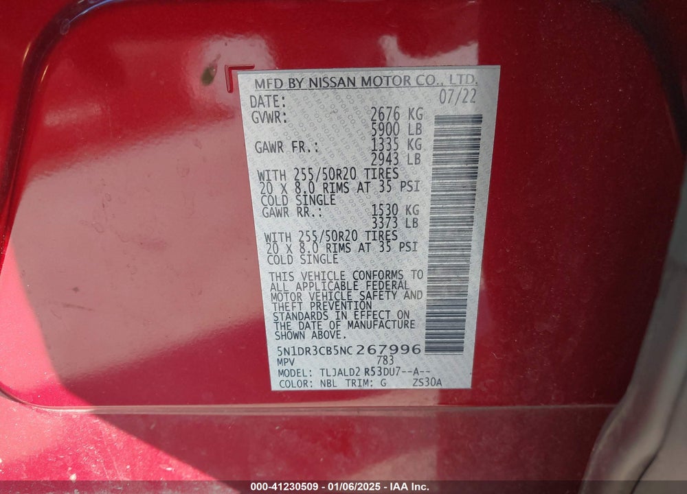 2022 NISSAN PATHFINDER SL 2WD VIN: 5N1DR3CB5NC267996