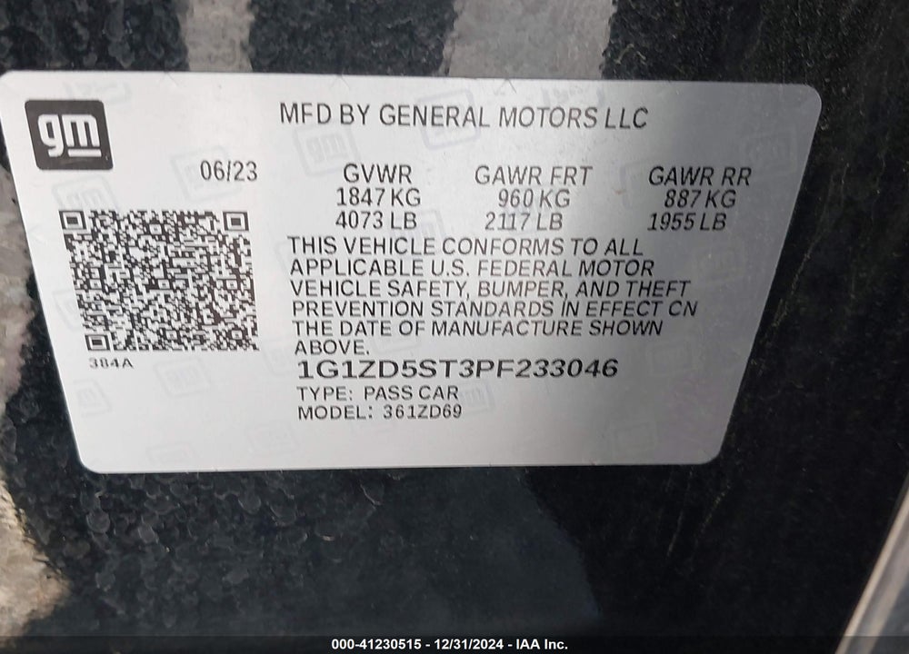 2023 CHEVROLET MALIBU VIN: 1G1ZD5ST3PF233046