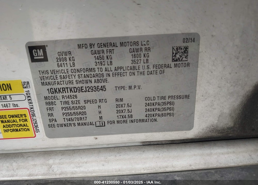 2014 GMC ACADIA DENALI VIN: 1GKKRTKD9EJ293645