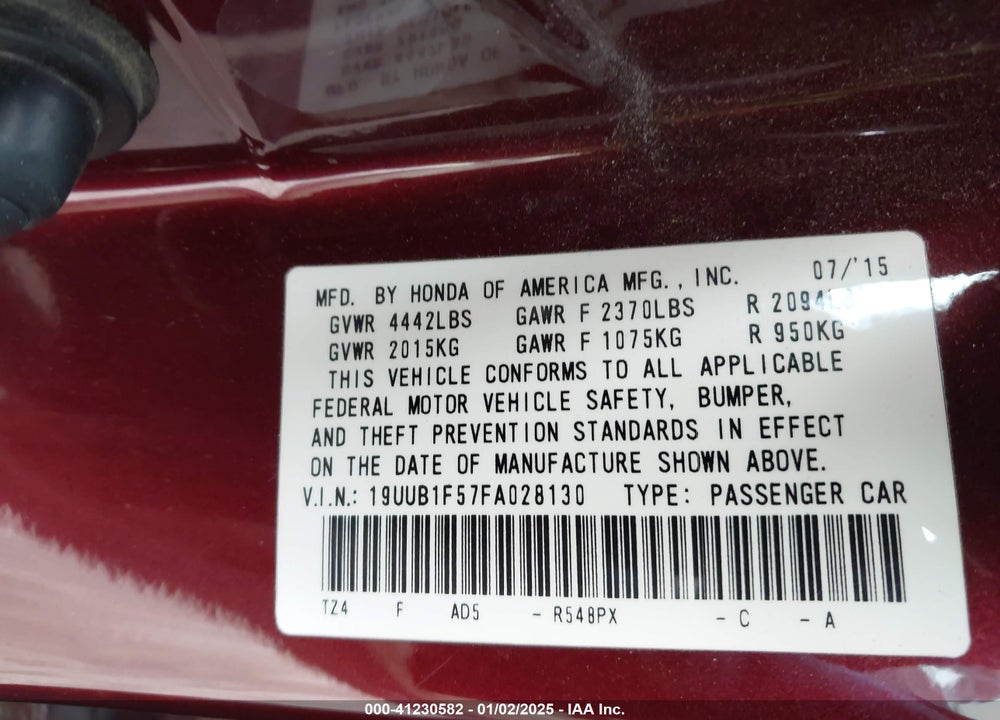 2015 ACURA TLX VIN: 19UUB1F57FA028130