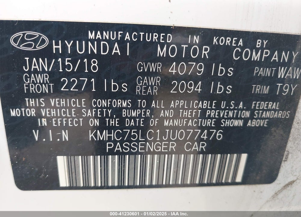 2018 HYUNDAI IONIQ HYBRID SEL VIN: KMHC75LC1JU077476