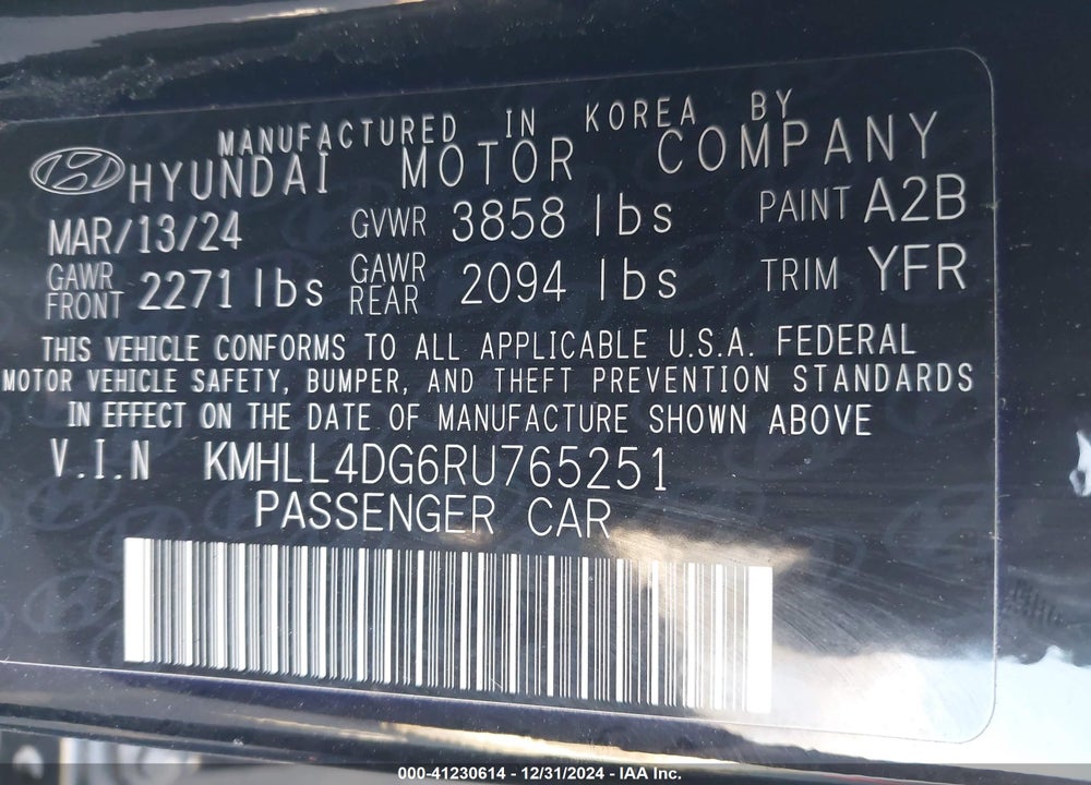 2024 HYUNDAI ELANTRA VIN: KMHLL4DG6RU765251