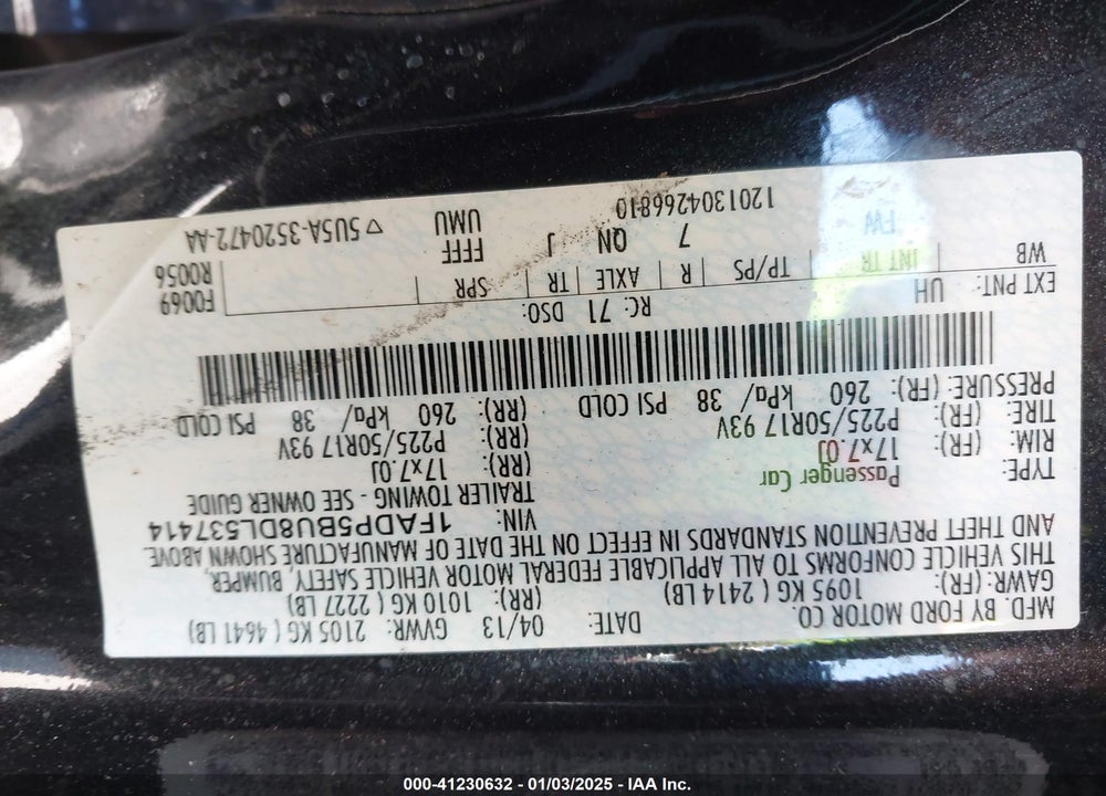 2013 FORD C-MAX VIN: 1FADP5BU8DL537414