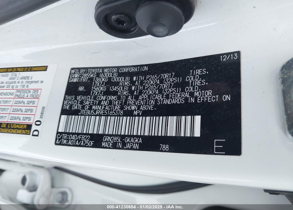2014 TOYOTA 4RUNNER SR5 VIN: JTEBU5JR9E5165378