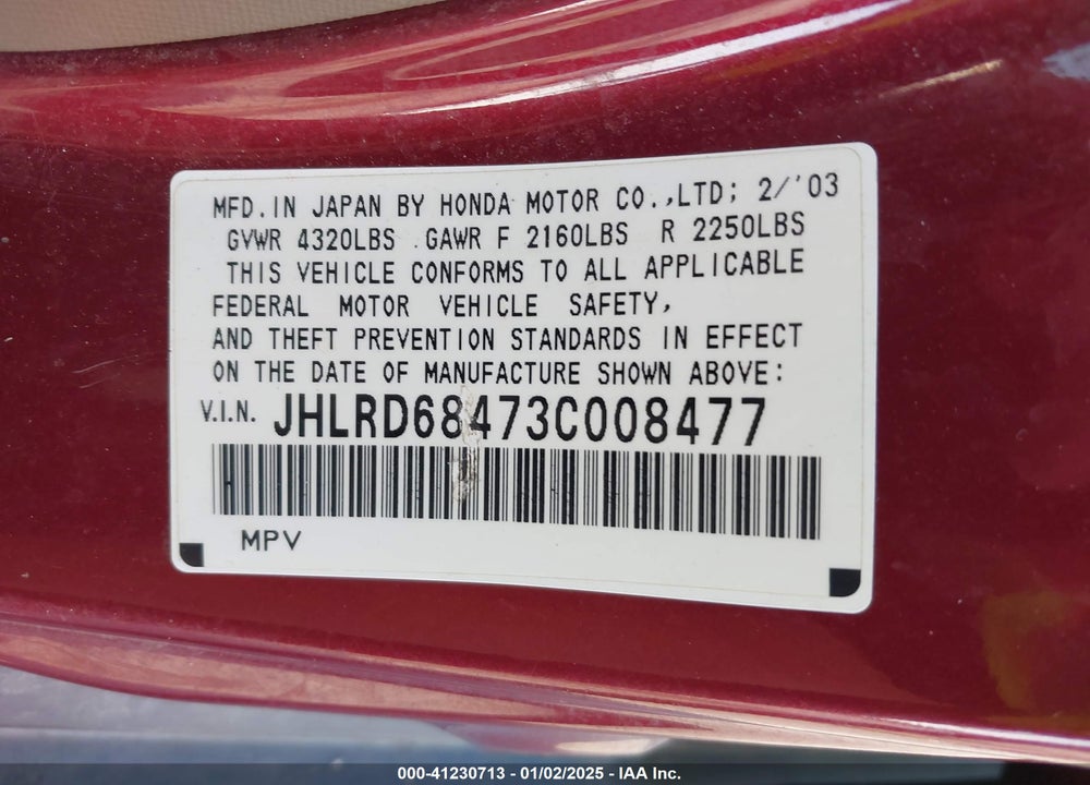 2003 HONDA CR-V LX VIN: JHLRD68473C008477