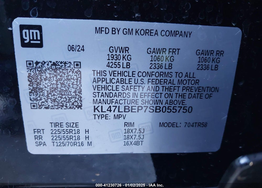 2025 BUICK ENVISTA SPORT TOURING FWD VIN: KL47LBEP7SB055750