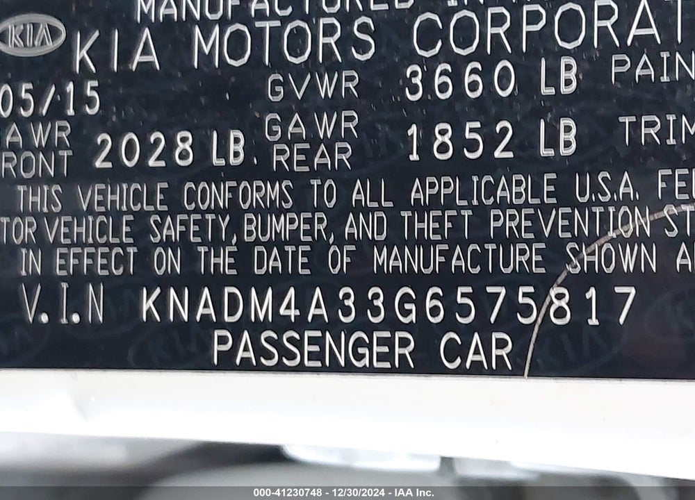 2016 KIA RIO LX VIN: KNADM4A33G6575817